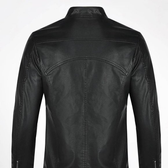 Black Mens PU Leather Jacket - Picture 3 of 7